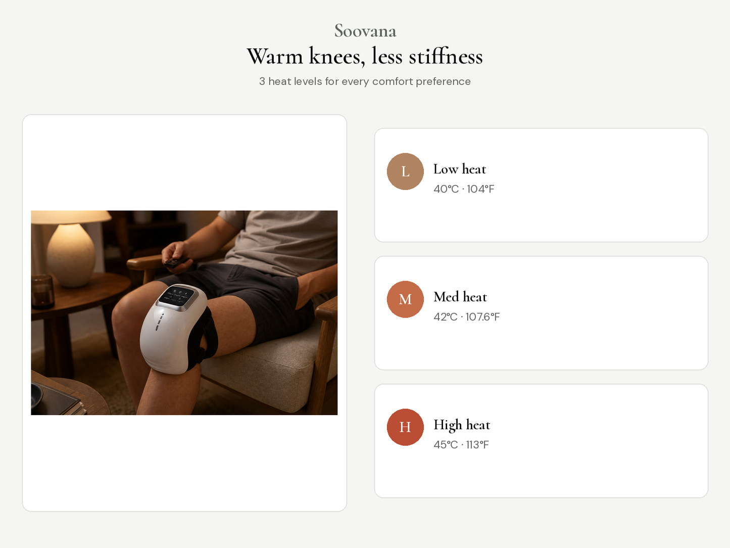 Soovana 3 heat levels for knee relief