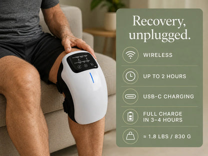 Soovana knee massager — wireless, up to 2 hours, USB-C charging, 1.8 lb