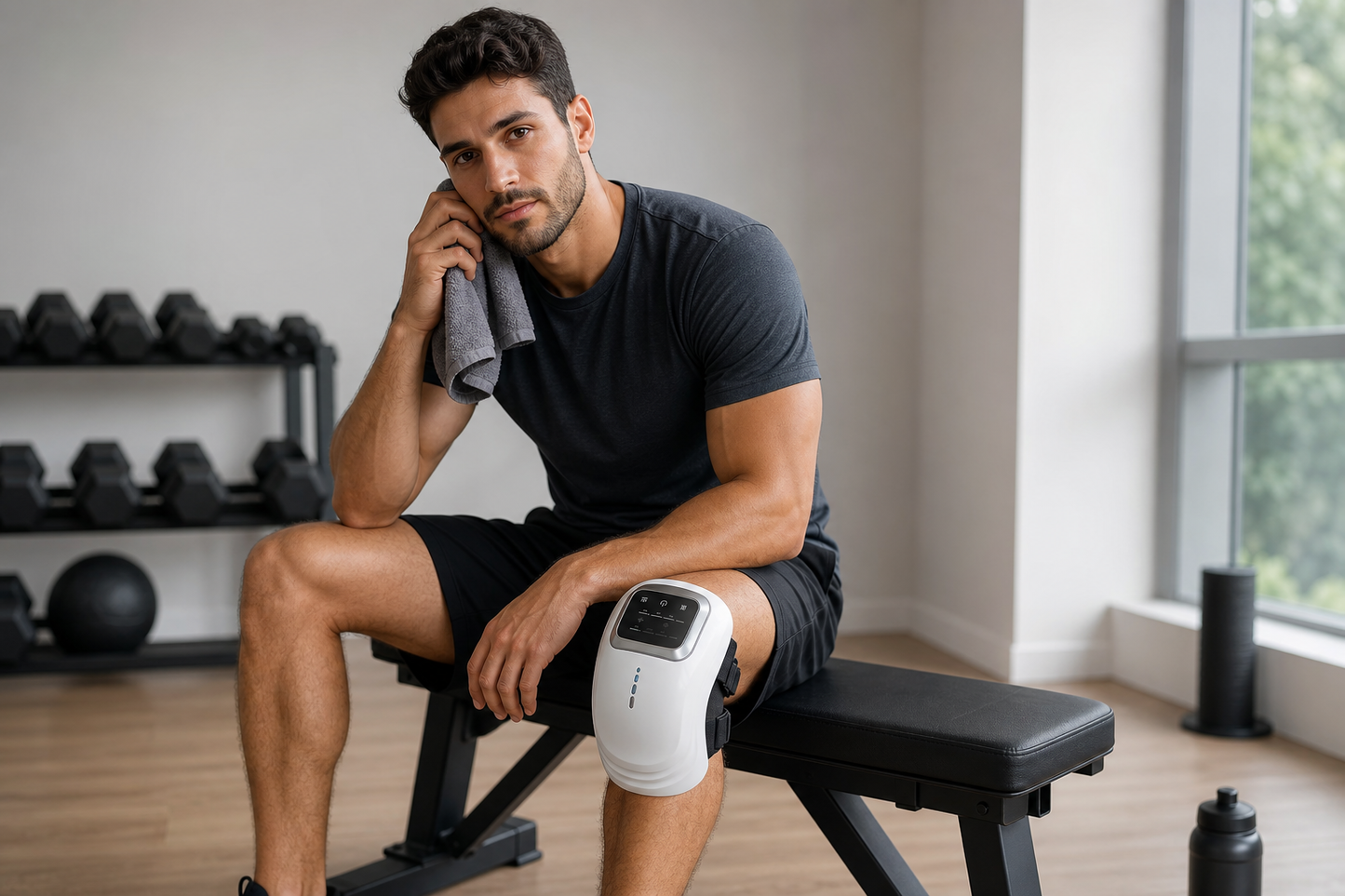 Soovana Wireless Knee Massager in use after a workout