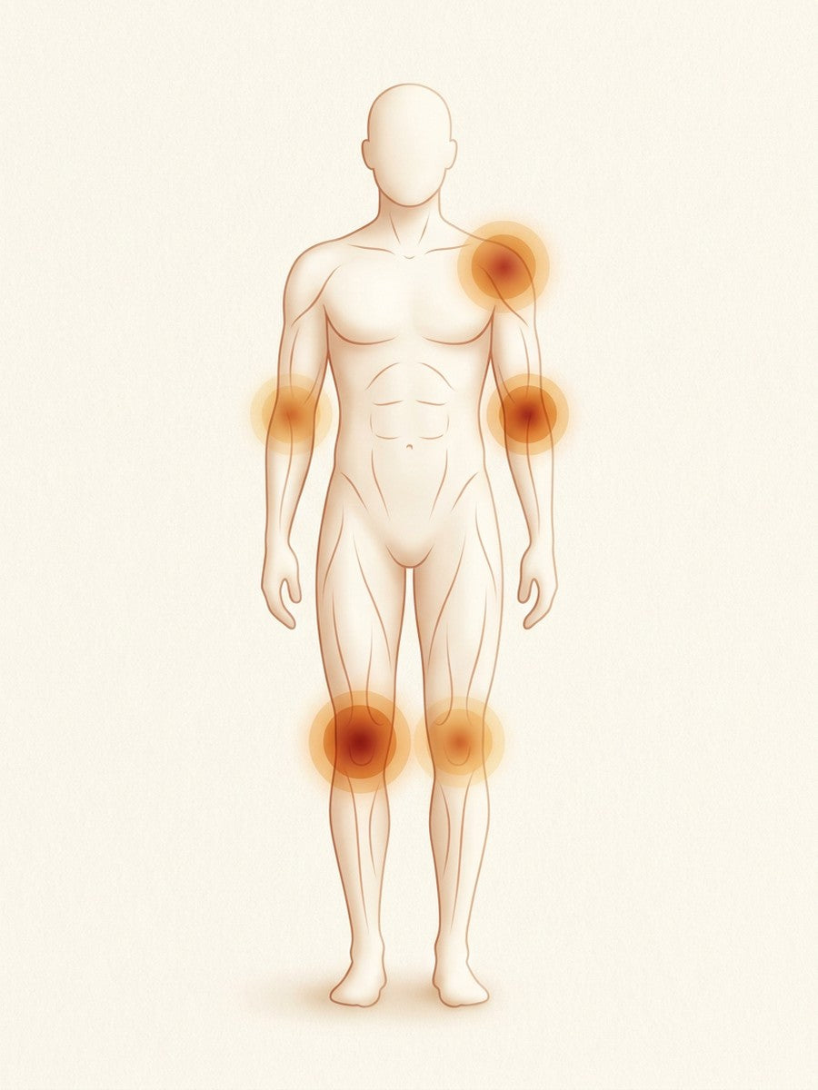 Body map showing knee, shoulder and elbow joints